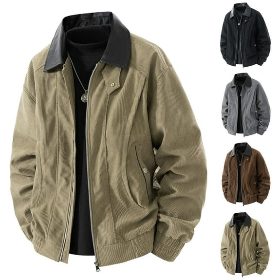 Jacket for Men Plus Size Mens Jackets Men's Solid Color Long Sleeved Lapel Zipper Cardigan Workwear Jacket, M-4XL