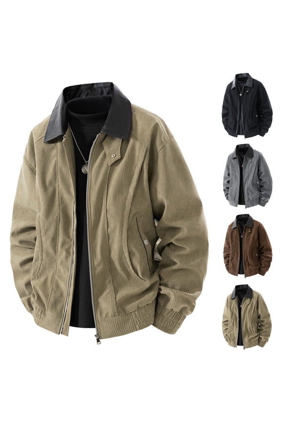 Jacket for Men Plus Size Mens Jackets Men's Solid Color Long Sleeved Lapel Zipper Cardigan Workwear Jacket, M-4XL