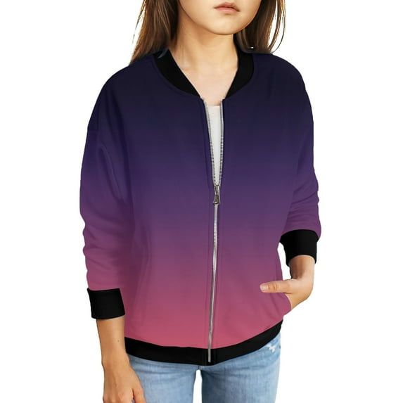 Jacket for Teen Girls Size 10-12 Zip Up Jackets Long Sleeve Gradient Sweatshirt Teen Girls Clothing Lightweight Bomber Bomber Jacket