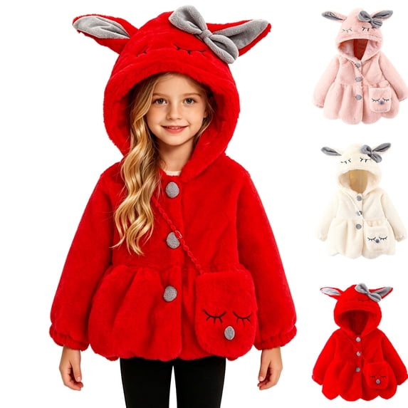 Jacket for Toddler Dqueduo Toddler Girls' Hooded Fleece Button Coat Jacket With Matching Mini Shoulder Bag Red 0-1Years