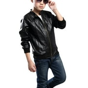 KDFJPTH Jacket for Toddler Little Boys Long Sleeve Faux Leather Zipper Spring Autumn Lightweight Pu for Boys