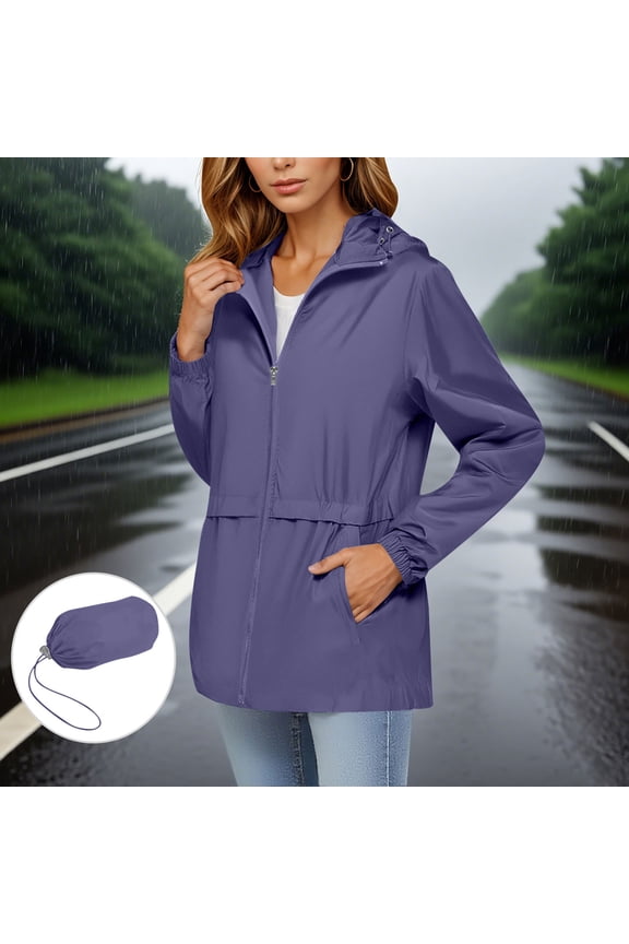 Jacket for Women Dressy New Packable Rain Jacket Women Waterproof Lightweight Hooded Outdoor Raincoat Windbreaker Travel Hiking Outerwear Purple XL