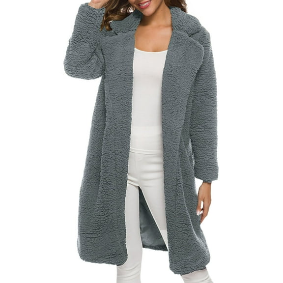 Jacket for Women Fall Long Sherpa Coat Elegant Fuzzy Faux Fur Trench Open Front Mid-Long Trendy Clothes