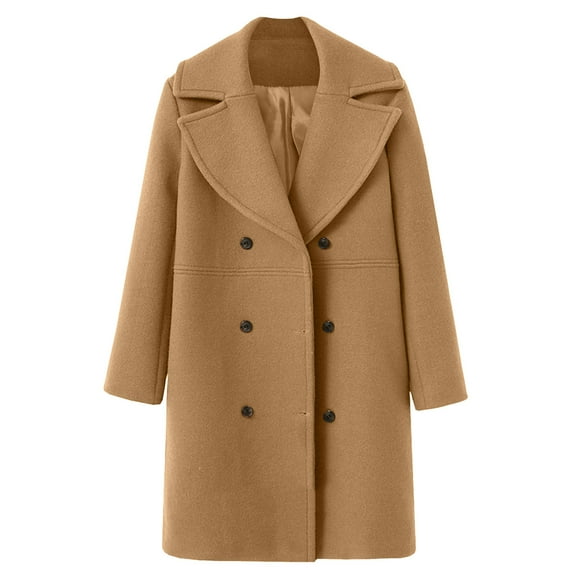 Jacket for Women Fall Notched Collar Double Wool Trench Coat Office Work Overcoat 2025 Fall Coat