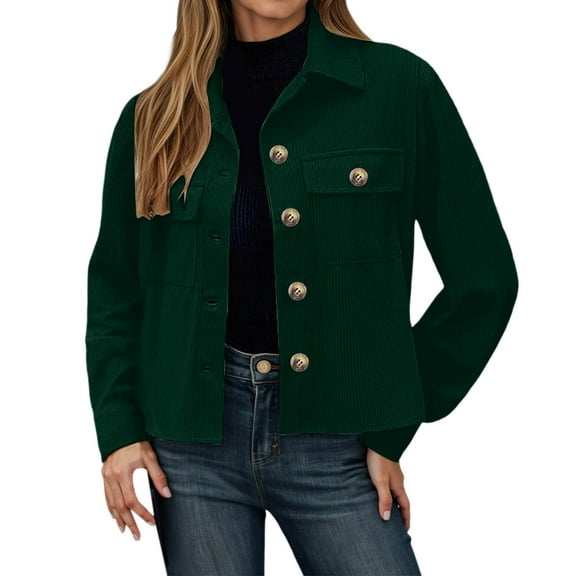 Jacket for Women Fall Solid Single Breasted Long Sleeve Lapel Workwear Shirts With Pocket Outwear Jackets