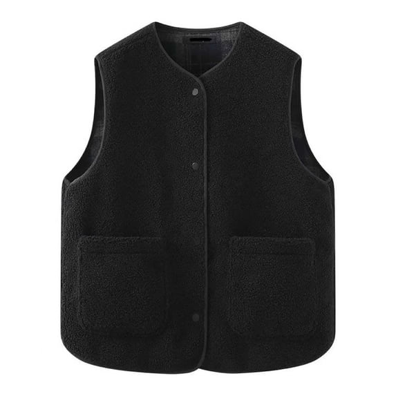 Jacket for Women Fall Solid Sleeveless Warm Vest with Pocket Thermal Plus Size Clothes Outfits Black