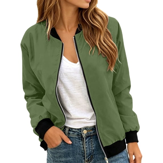 Jacket for Women Solid Color Zip Up Outerwear Casual Lightweight Fall Coat