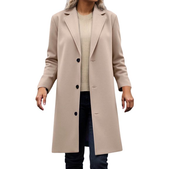 Jacket for Women Trendy Elegant Single Lapel Wool Solid Commute Work Trench Coat Lightweight Outwears