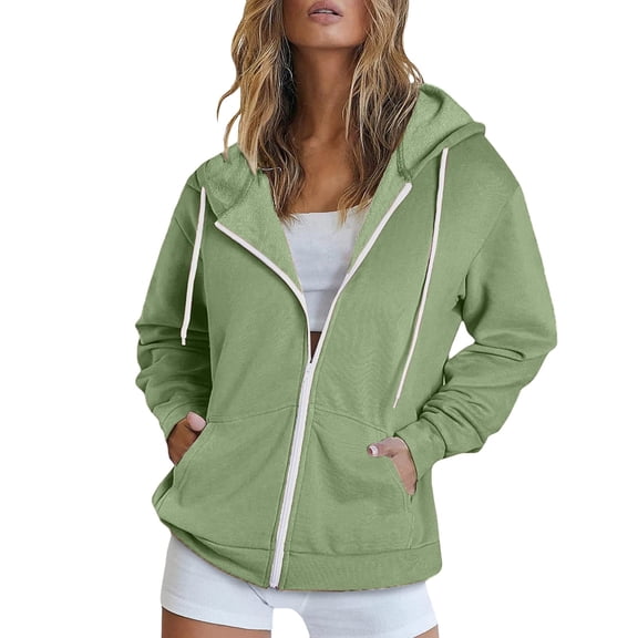 Jacket for Women Trendy Zip Up Hoodie Solid Long Sleeve Loose Hooded Sweatshirt With Pocket Fall Winter Clothes