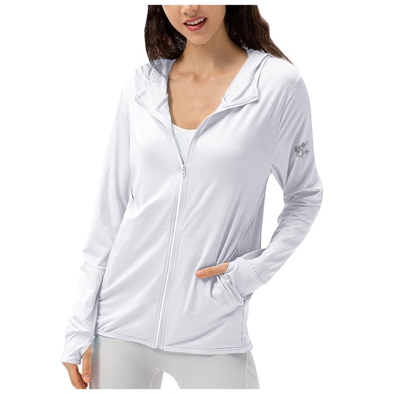 Jacket for Women Upf50  Sunscreen Lightweight Breathable Softshell Jacket Zip Up Summer Protective Clothing White M