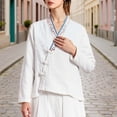 thumbnail image 1 of Jacket for Women V Neck Long Sleeve Vintage Ethnic Style Frog Button Closure Embroidered Trim Loose Fit Casual Outerwear, 1 of 5