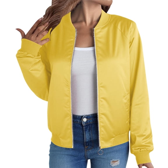 Jacket for Womens Bomber Jacket Fall Lightweight Zip up Long Sleeve Outerwear Pockets Coats