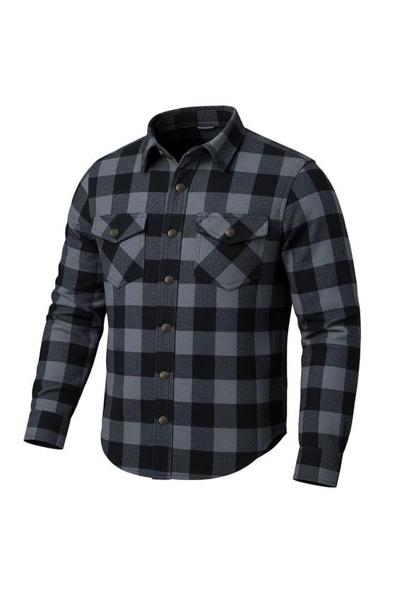 Jackets 4 Bikes PERFORMER Armored Motorcycle Flannel Shirt for Men – CE Armor, Hidden Utility Pockets Ventilated Flannel Gray XXL