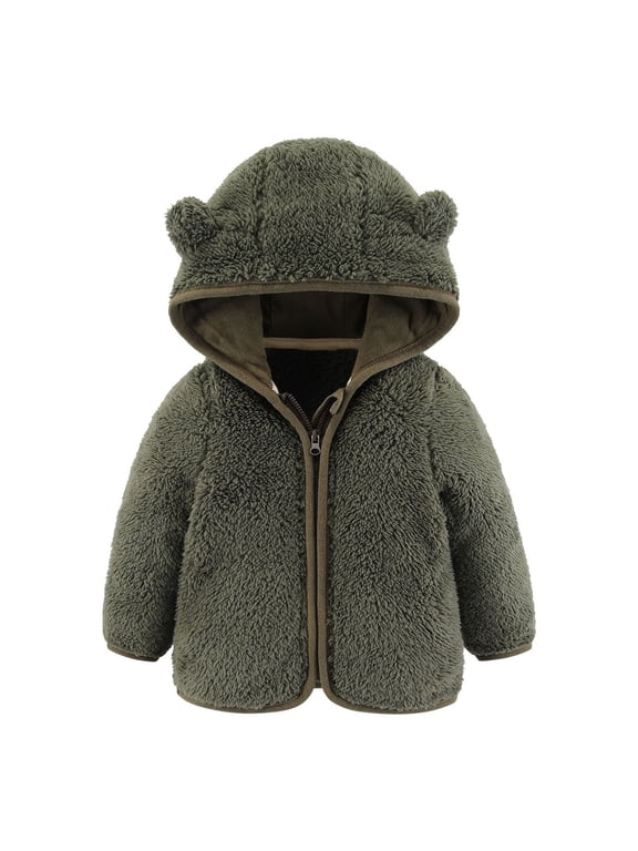 Jackets For Boy Baby Bear Ears Hooded Outerwear Zipper Warm Winter Coat (6 Months-12 Months)