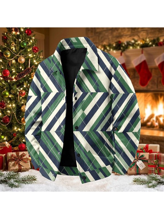 Jackets For Men Corduroy Argyle Diamond Print Coat Snap Button Down Long Sleeve Casual Fall Outerwear Vintage Jackets