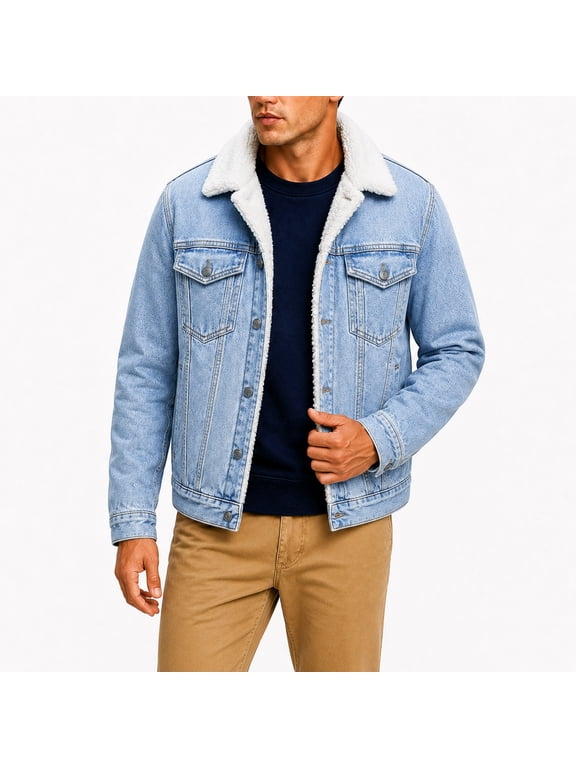 Jackets For Men Winter Sherpa Lined Denim Button Down Jacket With Pockets Workwear Coat Vintage Trendy Weekend Outdoor Outfits