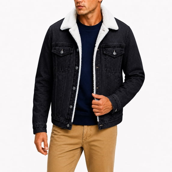 Jackets For Men Winter Sherpa Lined Denim Jacket Button Down With Pockets Workwear Coat Vintage Trendy Weekend Outdoor Outfits