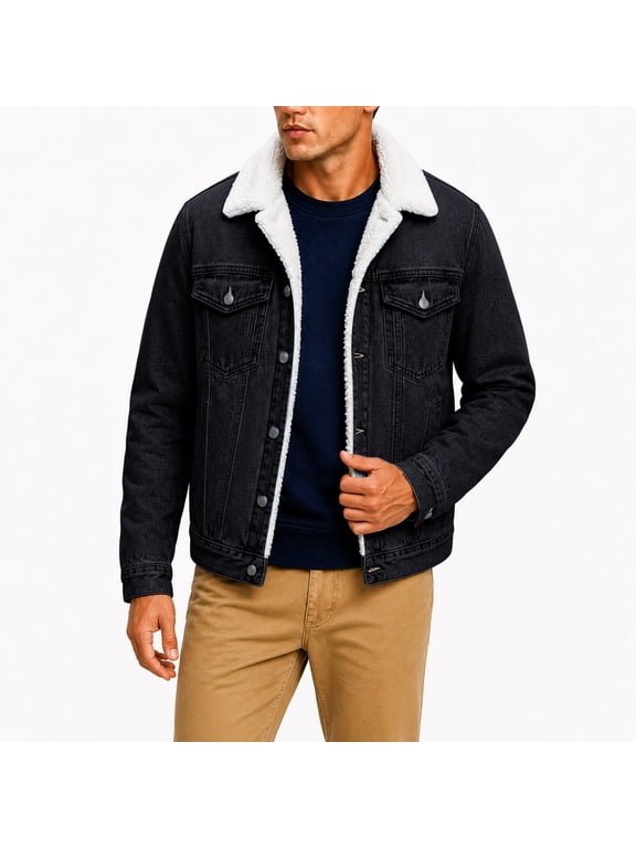 Jackets For Men Winter Sherpa Lined Denim Jacket Button Down With Pockets Workwear Coat Vintage Trendy Weekend Outdoor Outfits