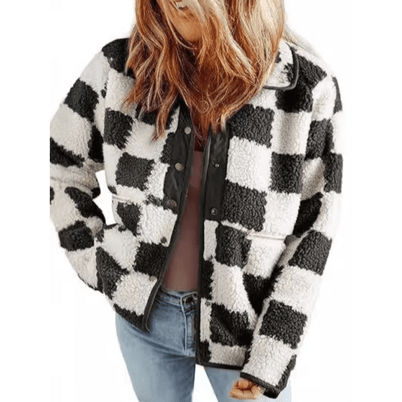 Jackets For Women Causal Sherpa Fall Jacket Loose Button Down Plaid Winter Coats