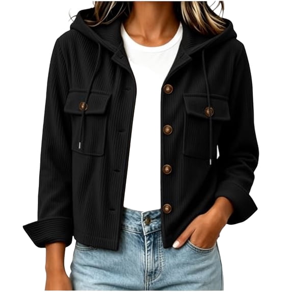 Jackets For Women Corduroy Button Down Long Sleeve Hooded Drawstring Cropped Jacket Fall Fashion Winter Coats