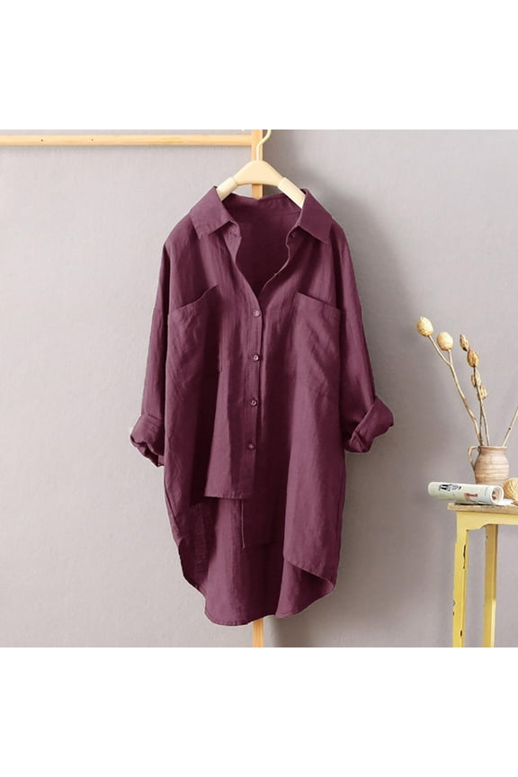 Jackets For Women Damen Musselin Bluse, Lightweight Breathable Cotton Linen Long Sleeve Solid Casual Top 1PC , Red L, Size S-5XL