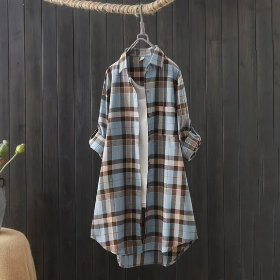 Jackets For Women Flower Pattern Printed Shirt, Lapel Neck Long Sleeve Casual Polyester Spandex Top 1x , Blue L, Size M-3XL