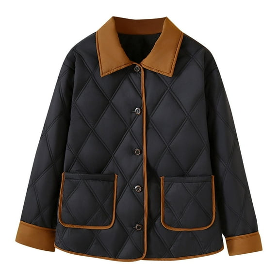 Jackets For Women Sevevn Women Warm Quilted Jackets Long Sleeve Lapel Button Puffer Jacket Coats With Pockets