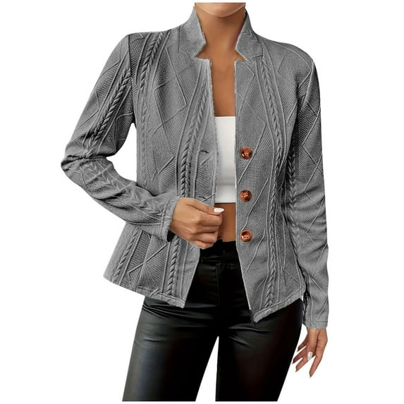 Jackets For Women Sevevn Women's Casual Solid Color Long-Sleeved Button V-Neck Jacket