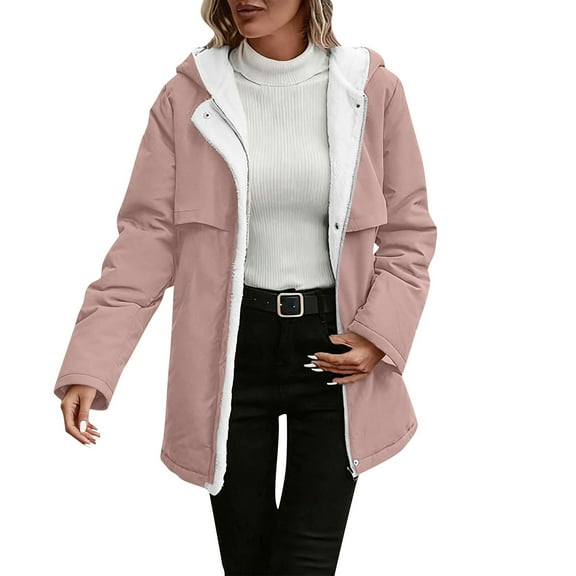 Jackets For Women Sevevn Women's Fleece Lined Jacket Winter Coat Warm Thicken Casual Outwear with Hood