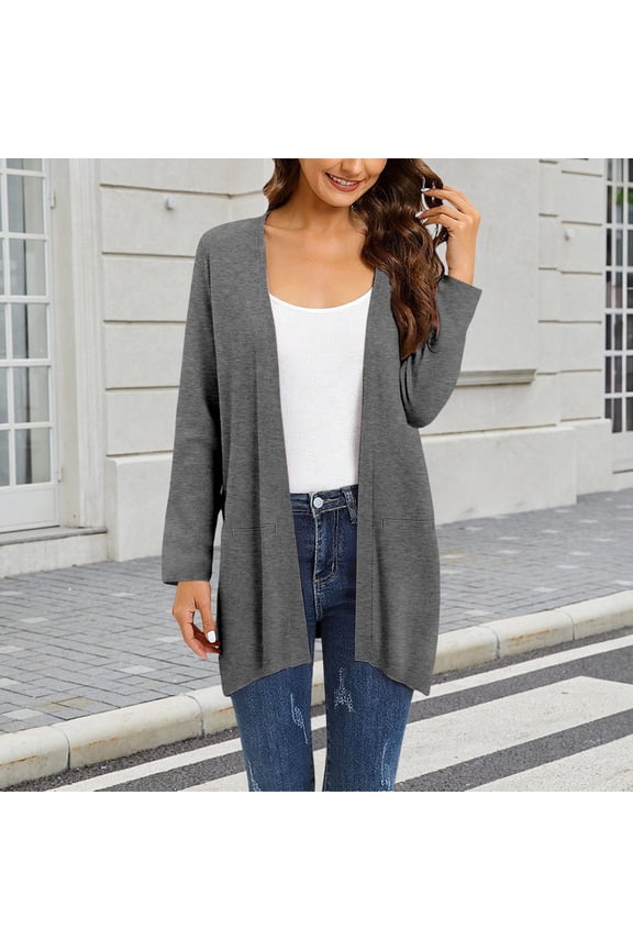 Jackets For Women Summer Fashion Chic V Neck Slim Fit Cotton Linen Cardigan, Gray , Size S-3XL