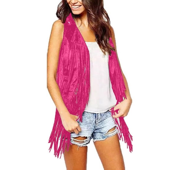 Jackets For Women Tassel Vest Slim Sleeveless Style Polyester-Cotton Blend Blended Vest Outerwear Vests 1* Pink L Fall Jackets For Women 2025