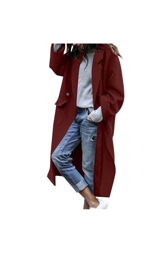 Jackets For Women Trendy Sevevn Women's Winter Double Breasted Wool Coat Long Sleeve Notch Lapel Midi Long Winter Trench Coat with Belt