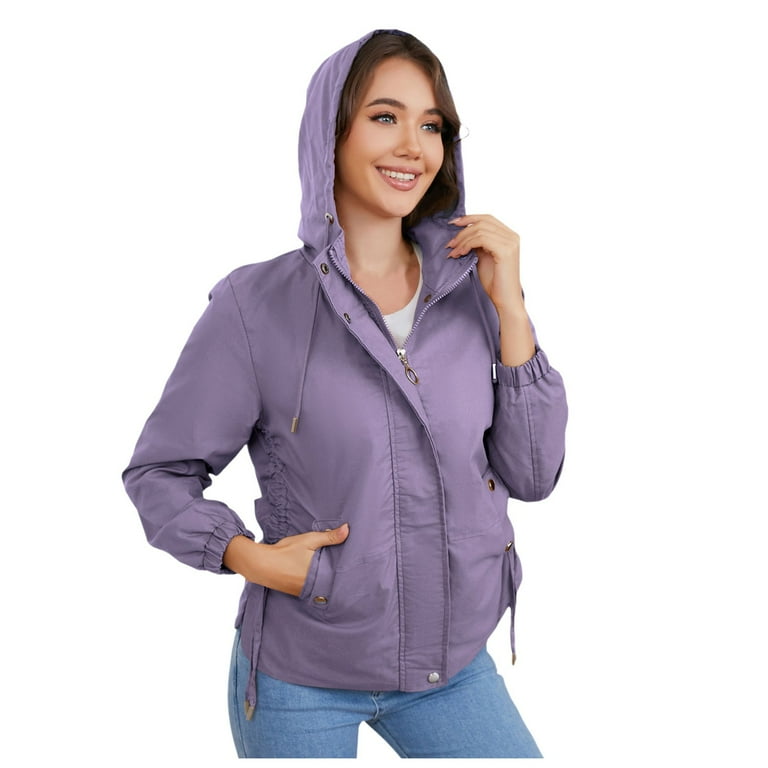 Jackets For Women Windproof Trendy Solid Color Casual Windbreaker Loose Windbreaker Hooded Jacket Comfort Simple Fit Walmart
