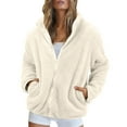 thumbnail image 1 of Jackets For Women Winter Casual Zip Up Sherpa Jacket Fleece High Neck Coats Lightweight Fall Outerwear With Pockets, 2XL, 1 of 6