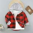 thumbnail image 1 of Jackets For Kids with Hoodies 2-13 Years Unisex Long Sleeve Hooded Plaid Jackets Children's Shirt Checkered Hooded Shirt with Buttons Jacket For Boys Girls Red, 1 of 3