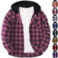 thumbnail image 1 of Jackets for Men Long Sleeve Plaid Shirt Jacket Drawstring Hooded with Button Down Fall Winter Coat Lightweight Side Pocket Mens Plaid Shirt Long Sleeve Collar Button Down Blouses Tops, 1 of 5