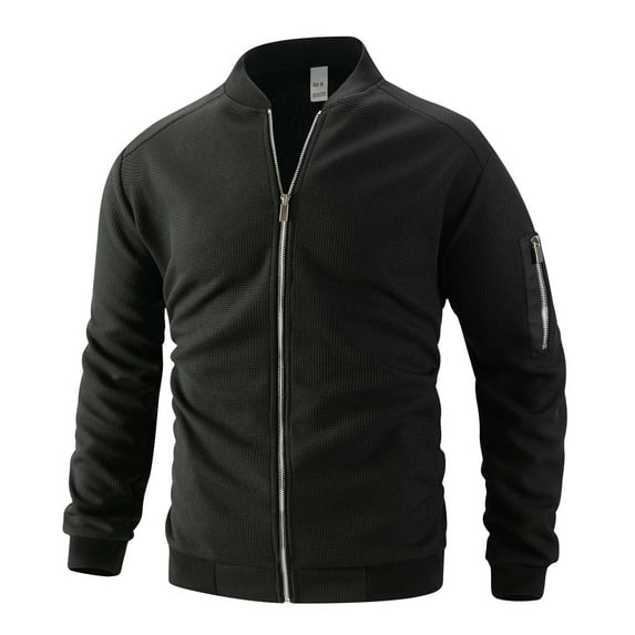 Jackets for Men, Men's Knit Cardigan Jacket Stand Collar Zippered Front Pockets Soft Lined Warm Casual Loungewear Coat For Indoor And Outdoor Use(e Black,S)