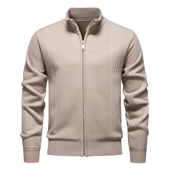 Jackets for Men, Men's Knitted Sweater Jacket Stand Collar Cardigan Style Long Sleeve Button Front Soft Yarn Material Warm Casual Layering Piece For Fall Season(b Beige,2XL)