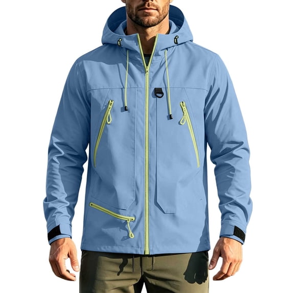 Jackets for Men, Men's Packable Rain Jacket Waterproof Lightweight Raincoat, Windproof, Breathable, Mesh lining, 10000mm H₂O, Underarm vents, Adjustable Hood, Zipper Pockets, Cycling, Hiking, Golf