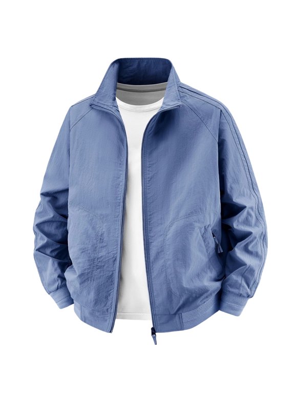 Jackets for Men, Men's Raglan Long Sleeve Mesh Lined Windbreakers, Lightweight Stand Collar Full Zip Bomber Coat, Loose Workout Daily Travel Outdoor Outerwear