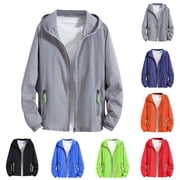 Jackets for Men Plus Size Sun Protection Full Zip Long Sleeve Hooded Big & Tall Coat for Men Summer Outdoor Casual Hiking Work Travel Jacket with Pockets Gray 4XL