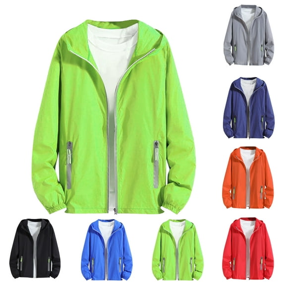 Jackets for Men Plus Size Sun Protection Full Zip Long Sleeve Hooded Big & Tall Coat for Men Summer Outdoor Casual Hiking Work Travel Jacket with Pockets Green M