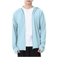 thumbnail image 1 of Jackets for Men Sun Protection Plus Size Full Zip Long Sleeve Hooded Big & Tall Coat for Men Summer Outdoor Casual Hiking Work Travel Jacket with Pockets Light Blue 4XL, 1 of 5