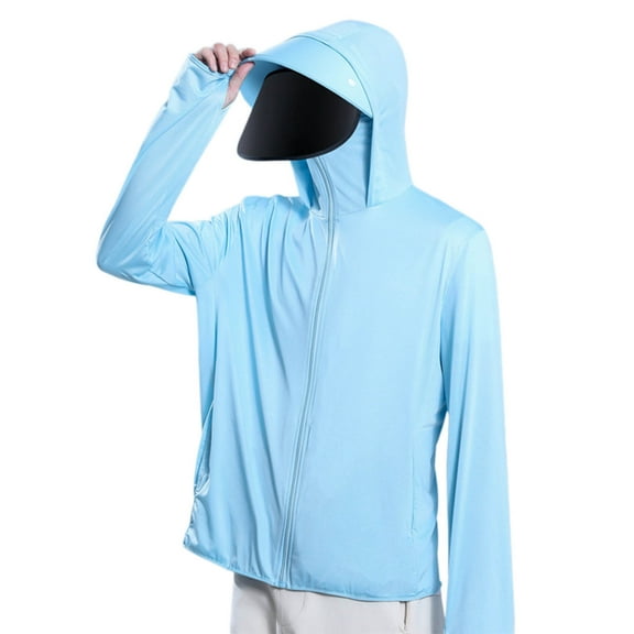 Jackets for Men Sun Protection UPF50  Plus Size Full Zip Long Sleeve Hooded Big & Tall Coat for Men Summer Outdoor Casual Hiking Work Travel Jacket with Pockets Blue XXL