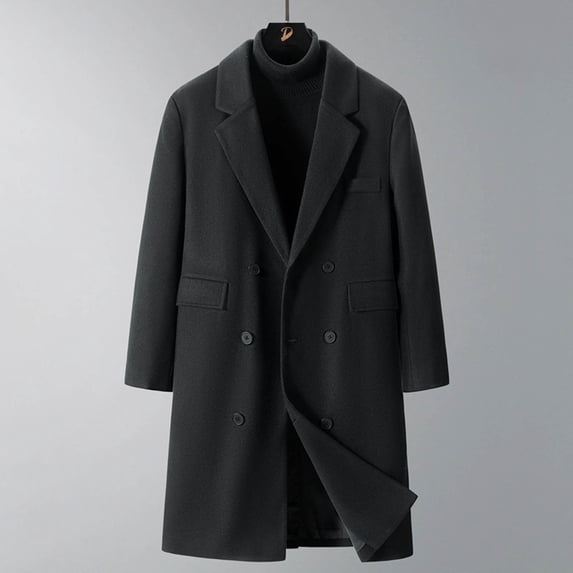 Jackets for Men Zip up Hoodie Men's Casual Trench Coat Loose Fitting Notched Collar Long Jacket Overcoat Double Breasted Business Dressy Coat With Pockets Black XL