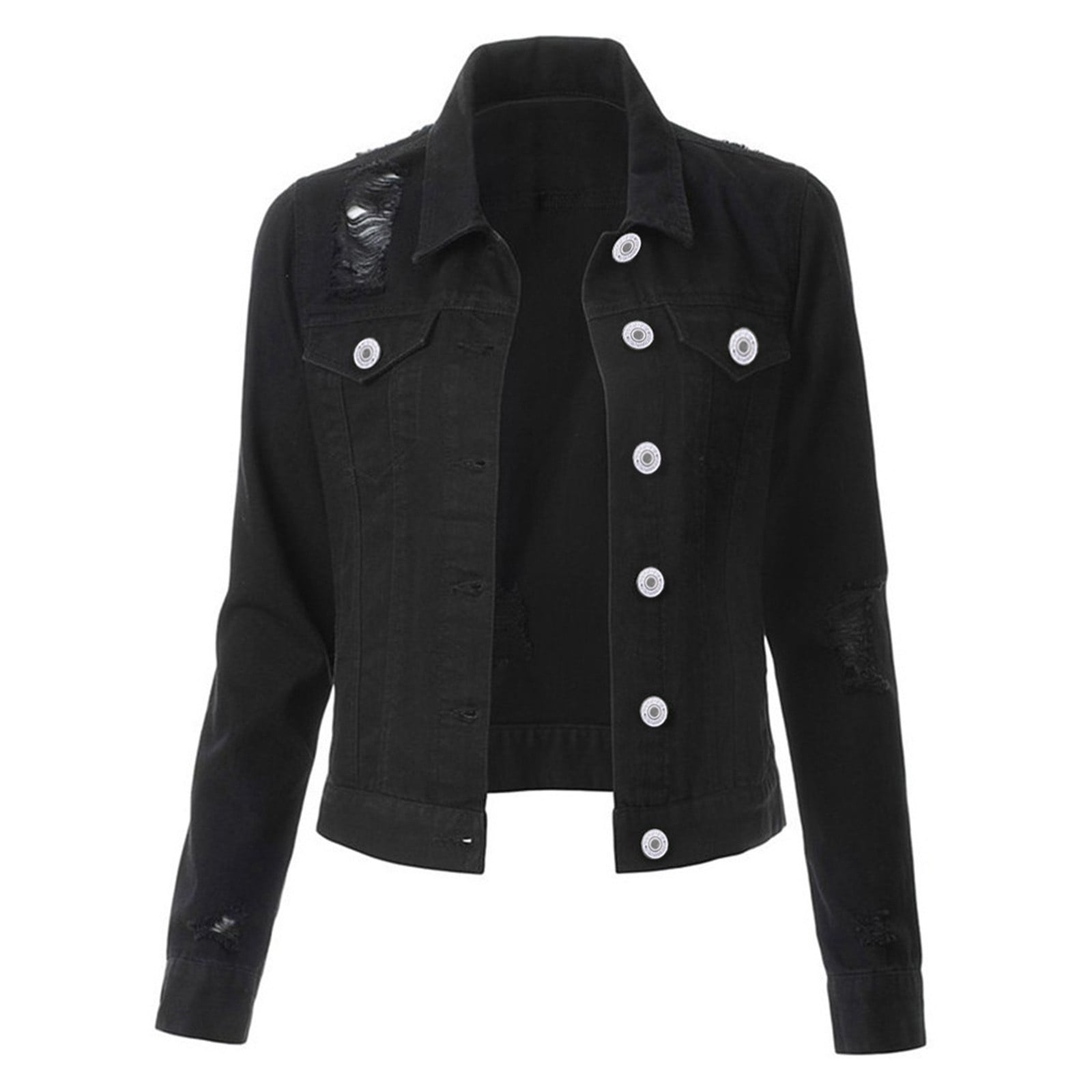 Jackets Oversized Denim Jacket Women Long Sleeve Black Jacket