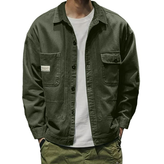 Jackets Tops For Men Casual Retro Slim Fit Button Down Pockets Mens Jackets Y2K,Green,M