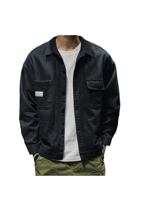 Jackets Tops For Men Casual Retro Slim Fit Button Down Pockets Puffer Jacket Men,Black,L