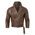 thumbnail image 1 of Jackets Tops For Men Fashion Motorcycle Riding Zipper Drawstring Belt Solid Color Straight Jacket,Brown,XL, 1 of 8