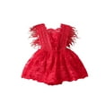 thumbnail image 1 of KelaJuan Baby Girls Summer Romper Dress Infant Sleeveless Feather Decor Sweet Lace Romper, 1 of 6